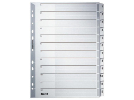 LEITZ Intercalaires en carton mylar, chiffres, A4, 1-12,gris