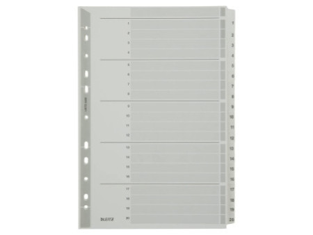 LEITZ Intercalaires en carton mylar, chiffres ,A4, 1-20,gris