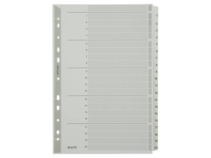 LEITZ Intercalaires en carton mylar, chiffres ,A4, 1-20,gris
