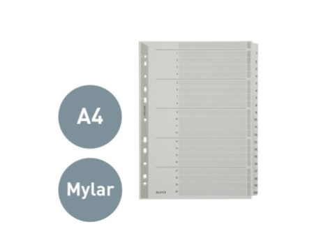 LEITZ Intercalaires en carton mylar, chiffres ,A4, 1-20,gris