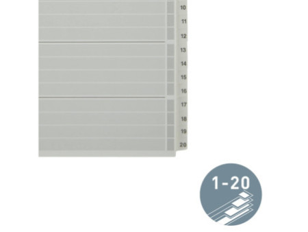 LEITZ Intercalaires en carton mylar, chiffres ,A4, 1-20,gris