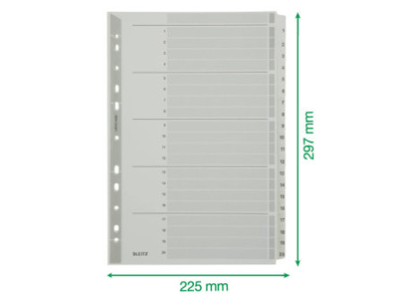 LEITZ Intercalaires en carton mylar, chiffres ,A4, 1-20,gris