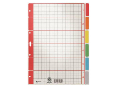 LEITZ Intercalaires en carton extra solide, blanc, A4, 6