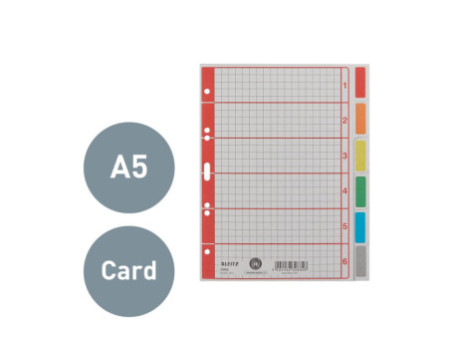 LEITZ Intercalaires en carton extra solide, en blanc, A5, 6