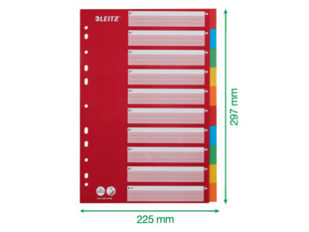 LEITZ Intercalaires en carton, blanc, A4, 10 touches,