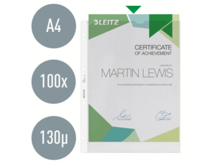 LEITZ Pochette perforée extra solide, format A4, PP, 0,13 mm