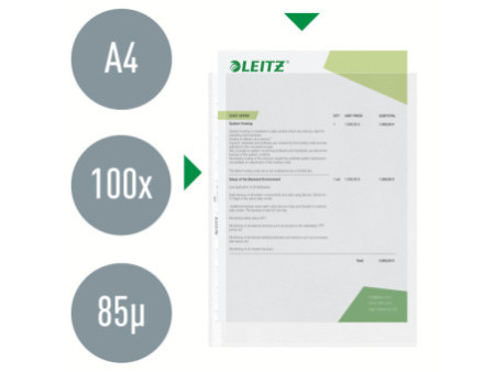 LEITZ Pochette perforée, A4, en PP, 0,09 mm, grainé