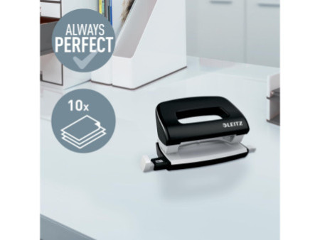 LEITZ Mini perforateur Nexxt 5060, en carton, noir métallisé