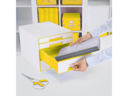 LEITZ Bloc de classement WOW CUBE, 4 tiroirs, blanc/jaune
