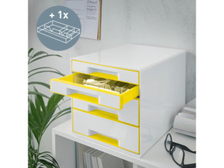 LEITZ Bloc de classement WOW CUBE, 4 tiroirs, blanc/jaune