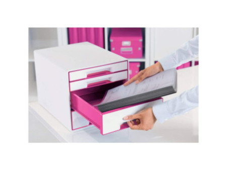 LEITZ Bloc de classement WOW CUBE, 4 tiroirs, blanc/rose