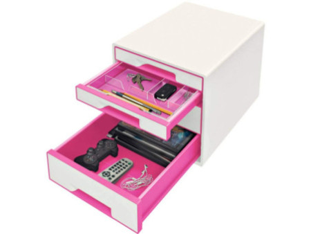 LEITZ Bloc de classement WOW CUBE, 4 tiroirs, blanc/rose