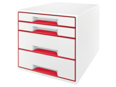 LEITZ Bloc de classement WOW CUBE, 4 tiroirs, blanc/rouge