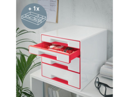 LEITZ Bloc de classement WOW CUBE, 4 tiroirs, blanc/rouge