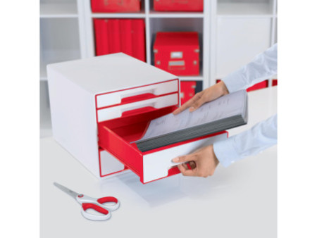 LEITZ Bloc de classement WOW CUBE, 4 tiroirs, blanc/rouge