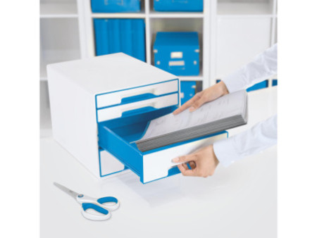 LEITZ Bloc de classement WOW CUBE, 4 tiroirs, blanc/bleu