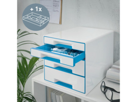 LEITZ Bloc de classement WOW CUBE, 4 tiroirs, blanc/bleu