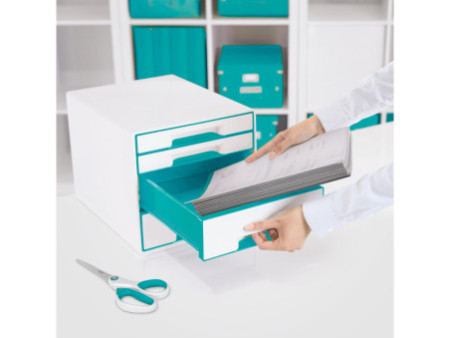 LEITZ Bloc de classement WOW CUBE, 4 tiroirs, blanc/menthe