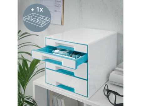 LEITZ Bloc de classement WOW CUBE, 4 tiroirs, blanc/menthe
