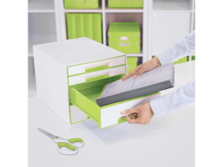 LEITZ Bloc de classement WOW CUBE, 4 tiroirs, blanc/vert