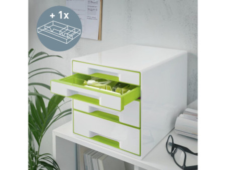 LEITZ Bloc de classement WOW CUBE, 4 tiroirs, blanc/vert