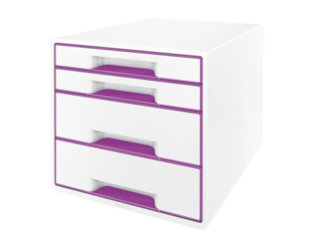 LEITZ Bloc de classement WOW CUBE, 4 tiroirs, blanc/violet