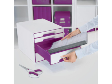 LEITZ Bloc de classement WOW CUBE, 4 tiroirs, blanc/violet