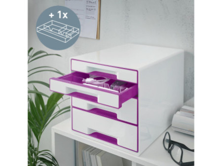 LEITZ Bloc de classement WOW CUBE, 4 tiroirs, blanc/violet