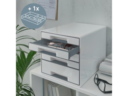 LEITZ Bloc de classement WOW CUBE, 5 tiroirs, blanc/gris