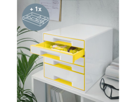 LEITZ Bloc de classement WOW CUBE, 5 tiroirs, blanc/jaune