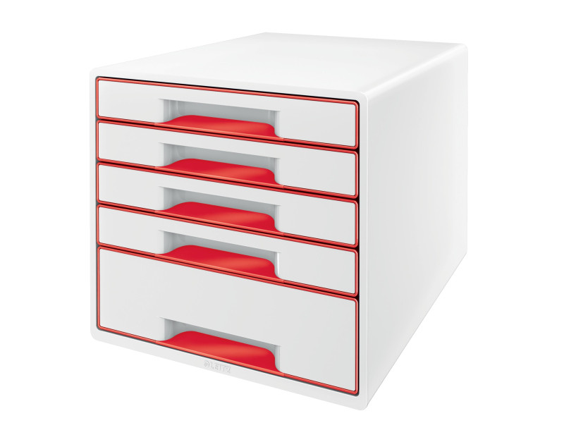 LEITZ Bloc de classement WOW CUBE, 5 tiroirs, blanc/rouge