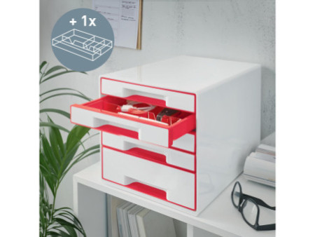 LEITZ Bloc de classement WOW CUBE, 5 tiroirs, blanc/rouge