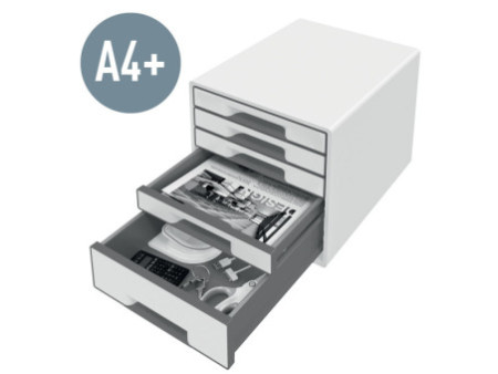 LEITZ Bloc de classement WOW CUBE, 5 tiroirs, blanc/rouge