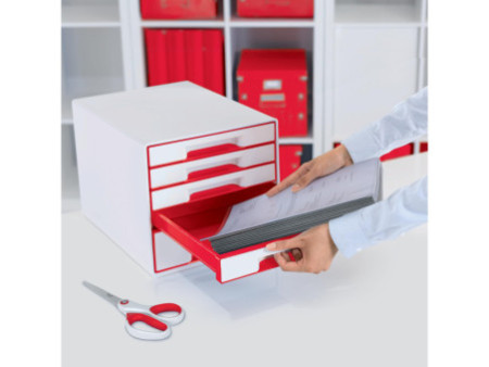 LEITZ Bloc de classement WOW CUBE, 5 tiroirs, blanc/rouge