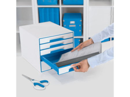 LEITZ Bloc de classement WOW CUBE, 5 tiroirs, blanc/bleu
