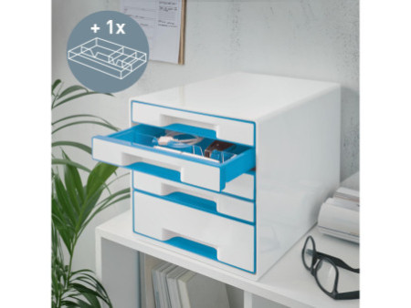 LEITZ Bloc de classement WOW CUBE, 5 tiroirs, blanc/bleu
