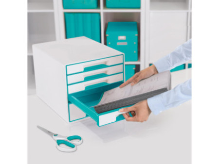 LEITZ Bloc de classement WOW CUBE, 5 tiroirs, blanc/bleu gla