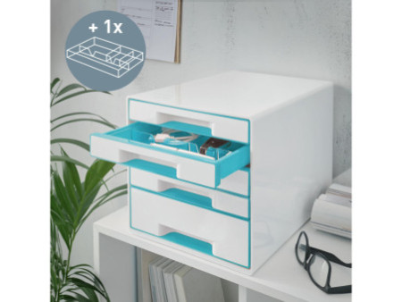 LEITZ Bloc de classement WOW CUBE, 5 tiroirs, blanc/bleu gla