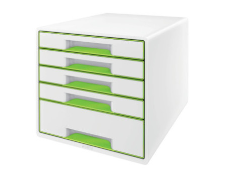 LEITZ Bloc de classement WOW CUBE, 5 tiroirs, blanc/vert