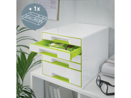 LEITZ Bloc de classement WOW CUBE, 5 tiroirs, blanc/vert