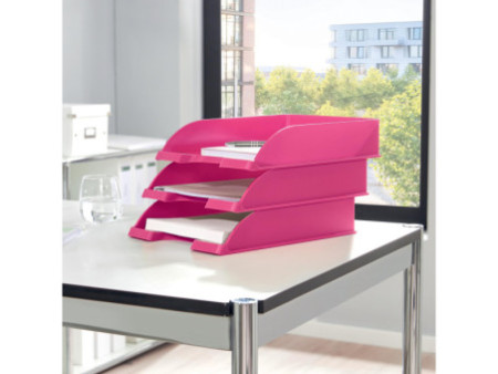 LEITZ Corbeille à courrier Plus WOW, A4, polystyrène, rose