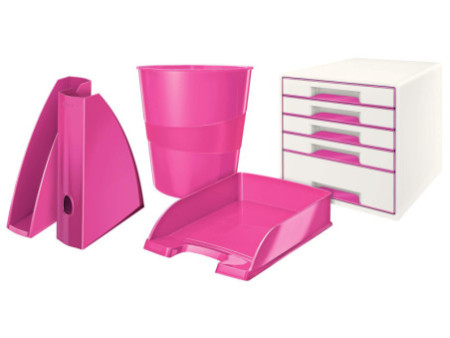 LEITZ Corbeille à courrier Plus WOW, A4, polystyrène, rose