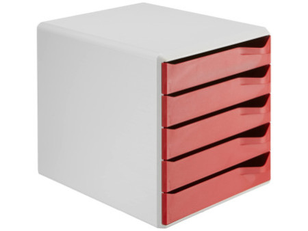 LEITZ Module de classement, 5 tiroirs, gris-clair/rouge