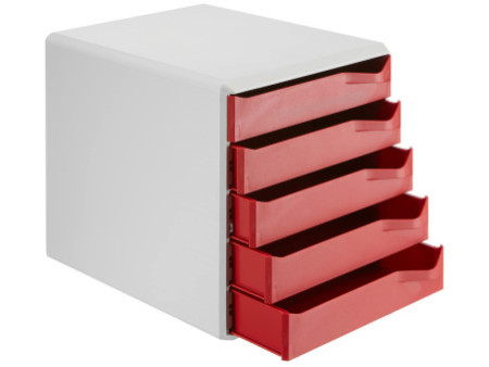 LEITZ Module de classement, 5 tiroirs, gris-clair/rouge