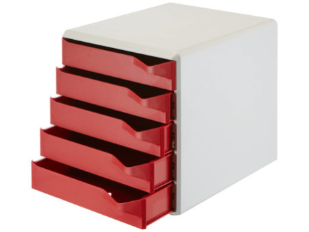LEITZ Module de classement, 5 tiroirs, gris-clair/rouge