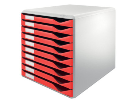 LEITZ Module de classement formulaires,10 tiroirs,gris/rouge