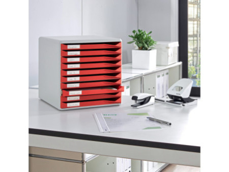 LEITZ Module de classement formulaires,10 tiroirs,gris/rouge