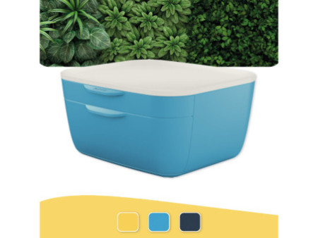 LEITZ Bloc de classement Cosy, 2 tiroirs, bleu/gris clair