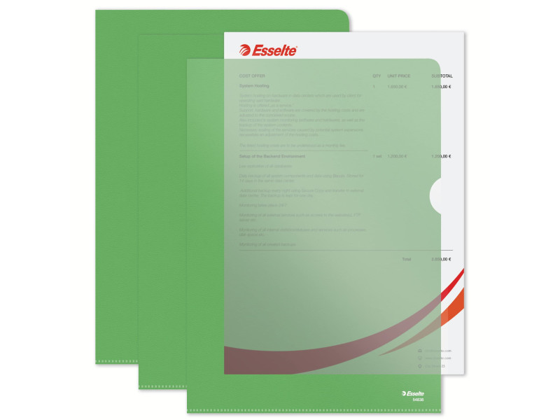 Esselte Pochette coins Standard, A4, PP grainé, vert