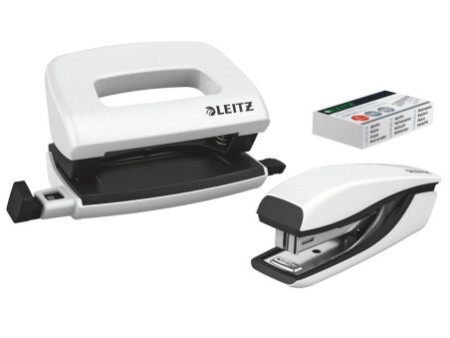 LEITZ Kit mini agrafeuse et perforateur Nexxt WOW, blanc